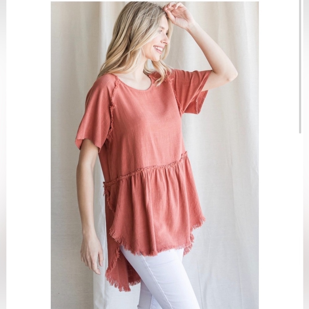 Jodifl  burnt orange peplum top with slits on the sides Size Small